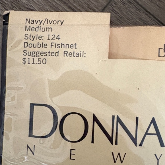 Vintage Donna Karan Deadstock Navy Blue & Ivory Double Layer Fishnet Tights - Picture 2 of 4